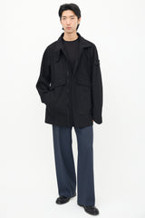 Stone Island Black Wool Stand Collar Coat