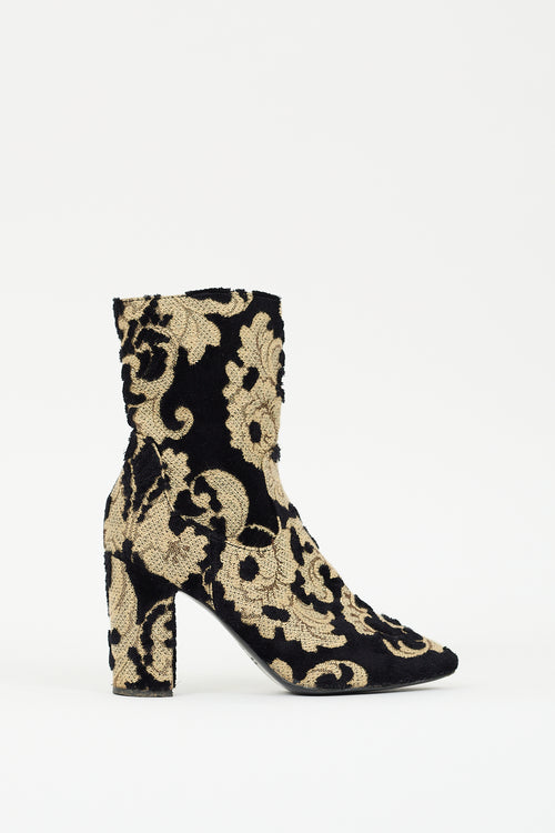 Strategia Black Sherpa & Gold Floral Heeled Boot