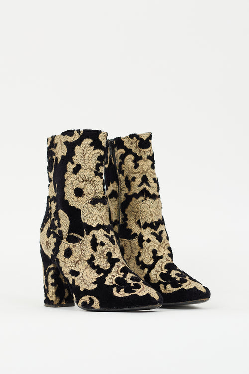 Strategia Black Sherpa & Gold Floral Heeled Boot