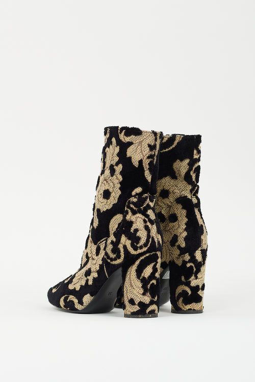 Strategia Black Sherpa & Gold Floral Heeled Boot