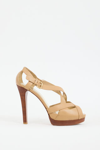 Stuart Weitzman Beige Leather Bandura Platform Sandal