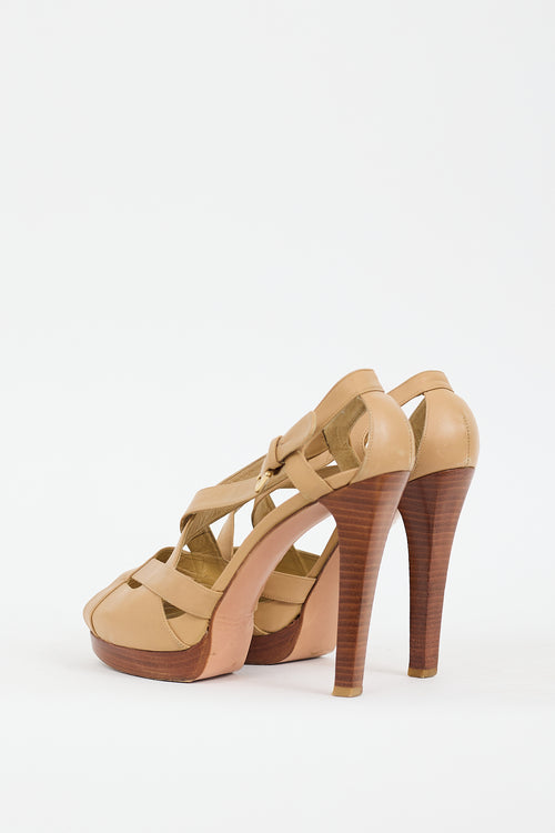 Stuart Weitzman Beige Leather Bandura Platform Sandal