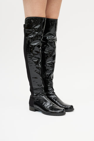Stuart Weitzman Black 5050 Patent Leather Knee High Boot