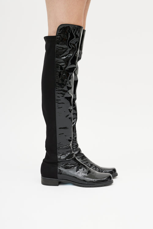 Stuart Weitzman Black 5050 Patent Leather Knee High Boot