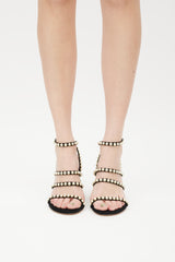 Stuart Weitzman Black & Gold Suede Pearl Sandal
