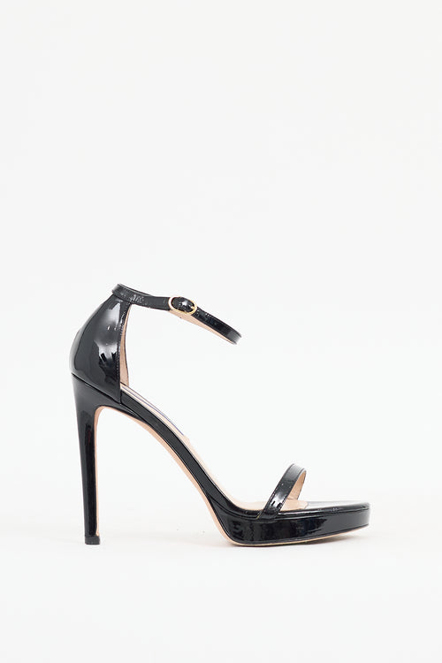 Stuart Weitzman Black Patent Leather Nudist Disco Sandal