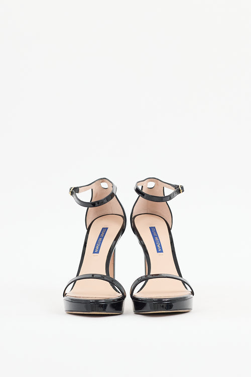 Stuart Weitzman Black Patent Leather Nudist Disco Sandal