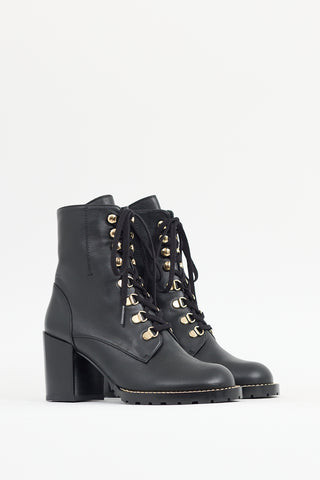 Stuart Weitzman Black Leather Kolbie Chain Link Boot