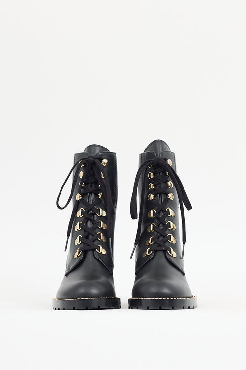 Stuart Weitzman Black Leather Kolbie Chain Link Boot