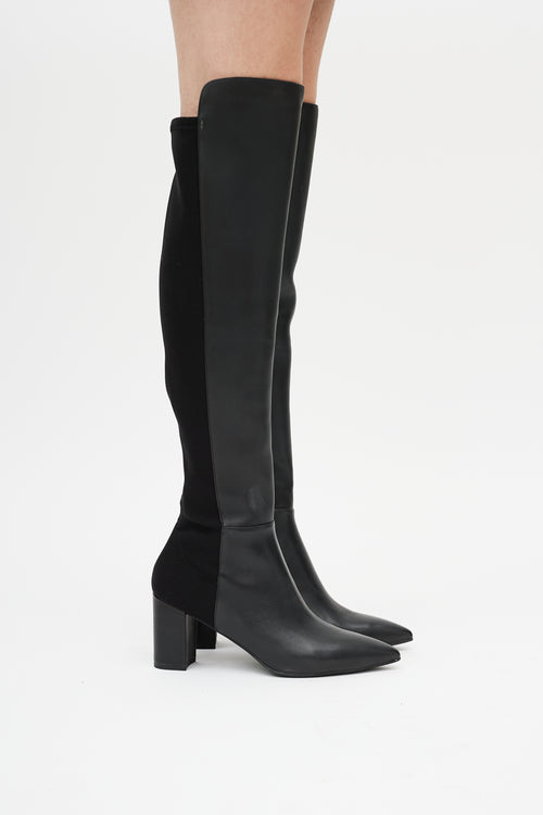 Stuart Weitzman Black Leather Pointed Toe Heeled Boot