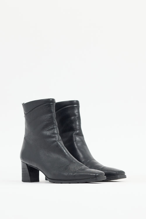 Stuart Weitzman Black Leather Square Toe Boot