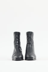 Stuart Weitzman Black Leather Square Toe Boot