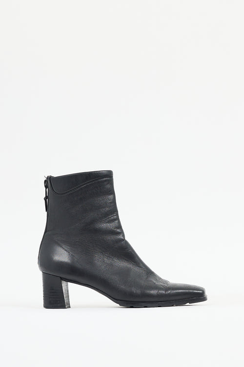 Stuart Weitzman Black Leather Square Toe Boot