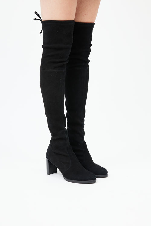 Stuart Weitzman Black Suede Highland Over the Knee Boot