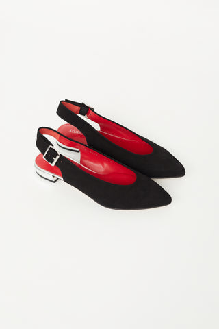 Black Suede Point Toe Slingback Mule