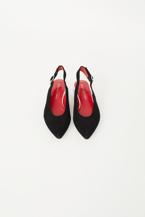 Black Suede Point Toe Slingback Mule