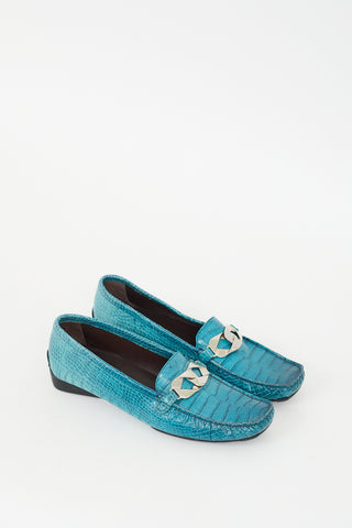 Stuart Weitzman Blue Embossed Leather Loafer