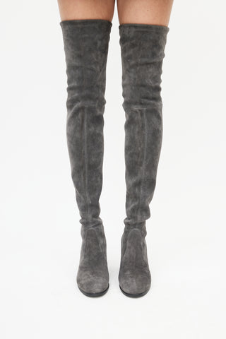 Stuart Weitzman Grey Suede Thigh High Boot