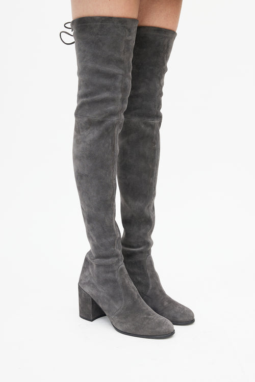 Stuart Weitzman Grey Suede Thigh High Boot