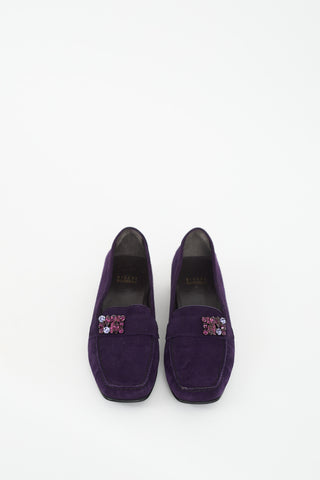 Stuart Weitzman Purple Suede Jewel Loafer