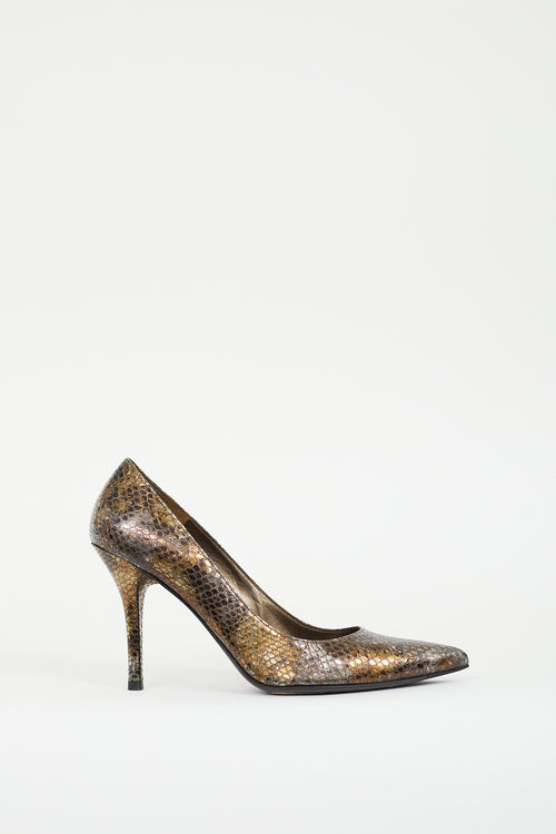 Stuart Weitzman Silver & Gold Embossed Leather Pump