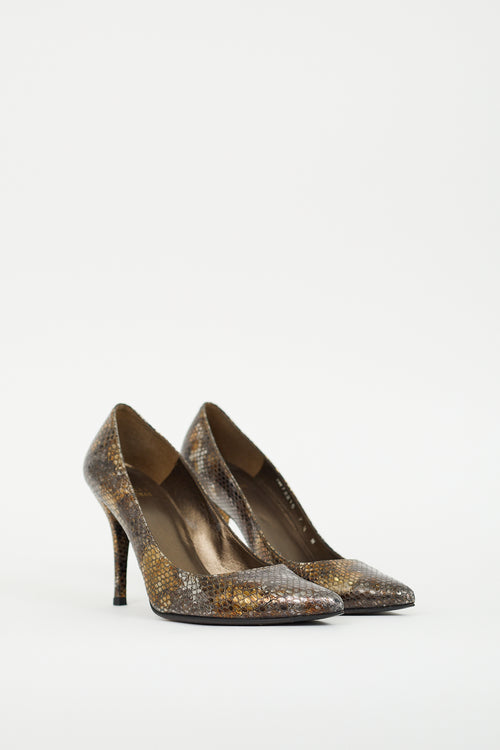 Stuart Weitzman Silver & Gold Embossed Leather Pump