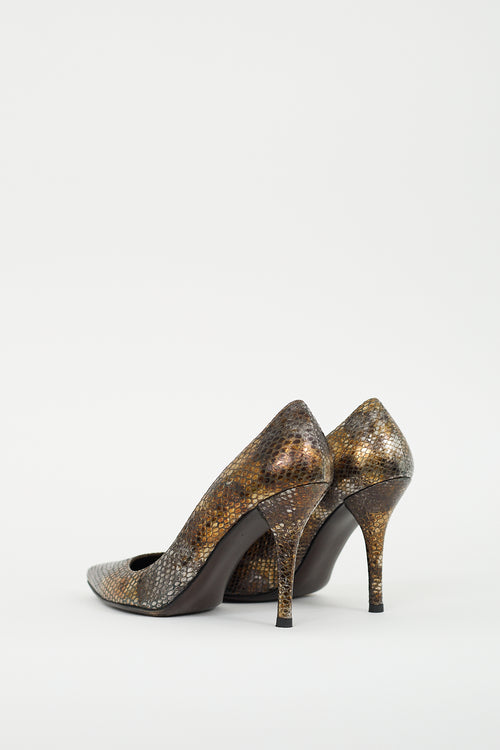 Stuart Weitzman Silver & Gold Embossed Leather Pump