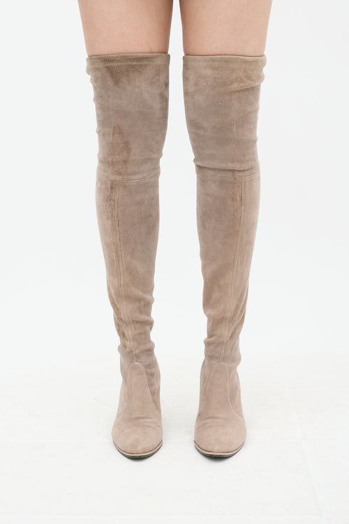 Stuart Weitzman Taupe Suede Thigh High Boot