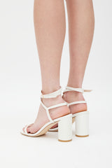 Stuart Weitzman White Leather Merinda Block Heel