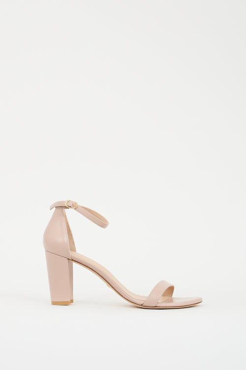 Stuart Weitzman Beige Leather Nearlynude Block Heel