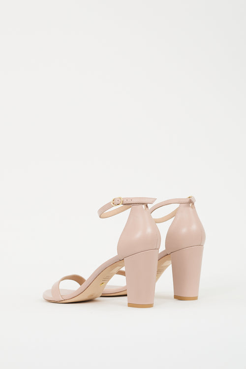 Stuart Weitzman Beige Leather Nearlynude Block Heel