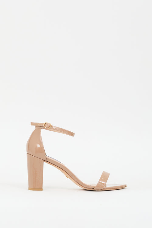 Stuart Weitzman Beige Patent Leather Nearlynude Strap Heel