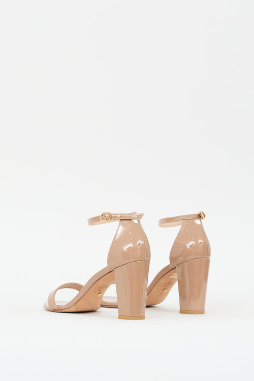 Stuart Weitzman Beige Patent Leather Nearlynude Strap Heel