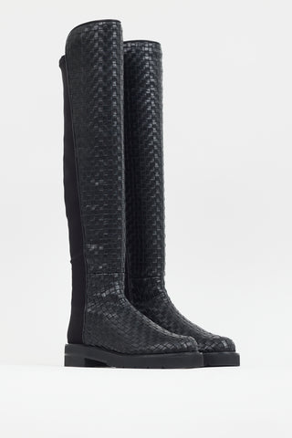 Stuart Weitzman Black 5050 Woven Leather Knee High Boot