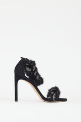 Stuart Weitzman Black & Grey Fur Strap Heel