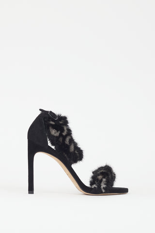 Stuart Weitzman Black & Grey Fur Strap Heel