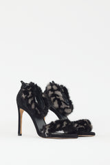 Stuart Weitzman Black & Grey Fur Strap Heel