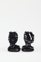 Stuart Weitzman Black & Grey Fur Strap Heel