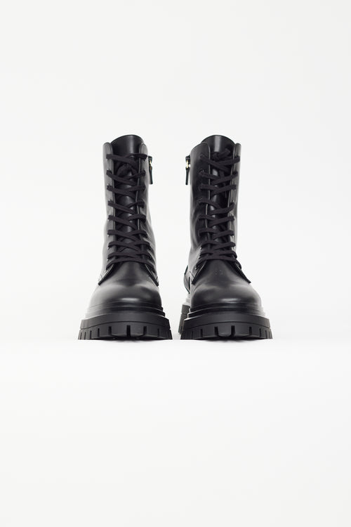 Stuart Weitzman Black Leather Combat Ankle Boot