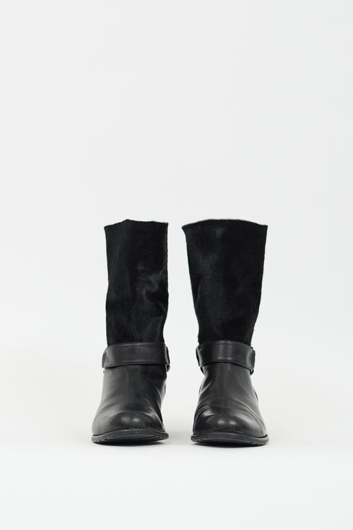 Stuart Weitzman Black Textured Hair Harness Boot