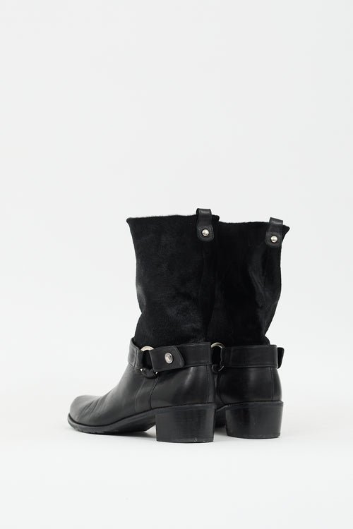 Stuart Weitzman Black Textured Hair Harness Boot