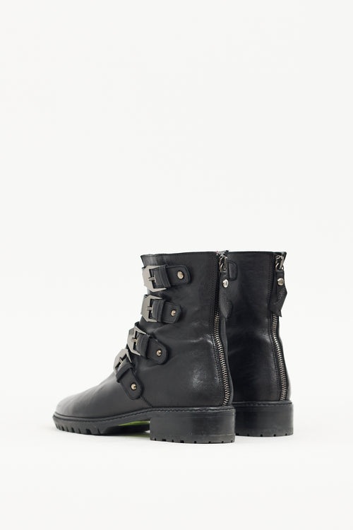 Stuart Weitzman Black Leather Jitterbug Biker Boot