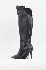 Stuart Weitzman Black Leather Pointed Toe Knee High Boot