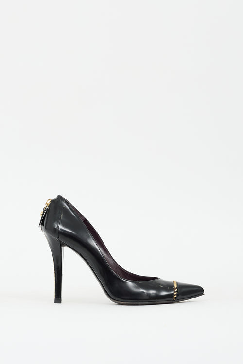 Stuart Weitzman Black Leather Zipper Pump