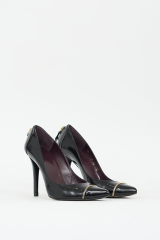 Stuart Weitzman Black Leather Zipper Pump