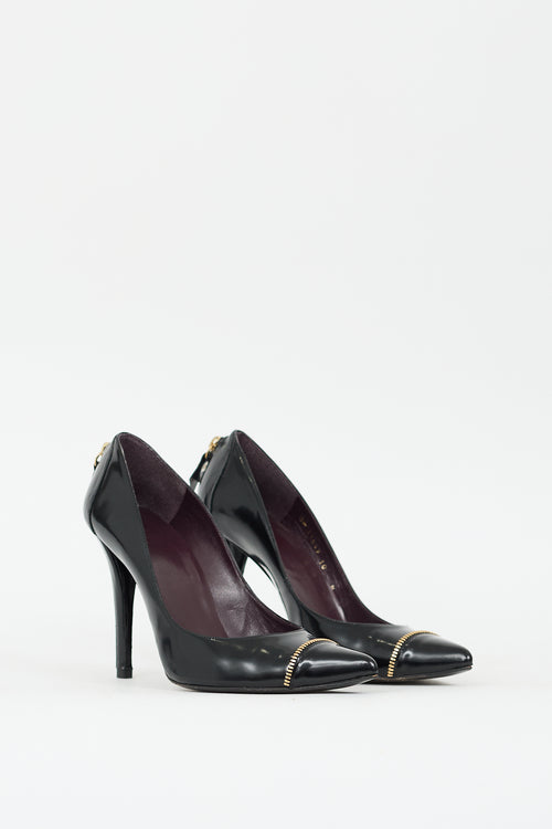 Stuart Weitzman Black Leather Zipper Pump