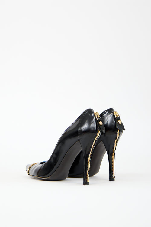 Stuart Weitzman Black Patent Leather Zipper Pump