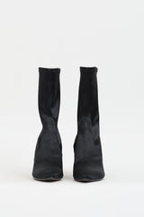 Stuart Weitzman Black Satin Clinger Pointed Toe Boot