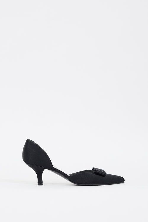 Stuart Weitzman Black Satin D'Orsay Bow Pump