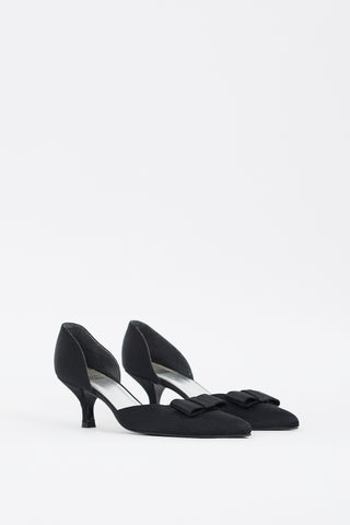 Stuart Weitzman Black Satin D'Orsay Bow Pump